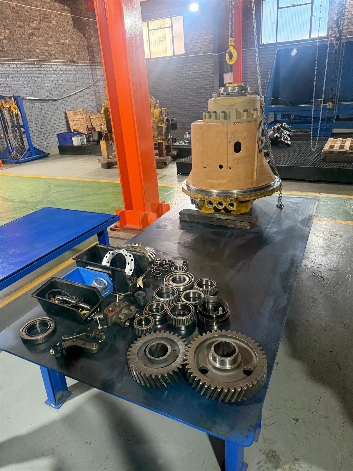 Tool repair components and serviced machinery in a workshop